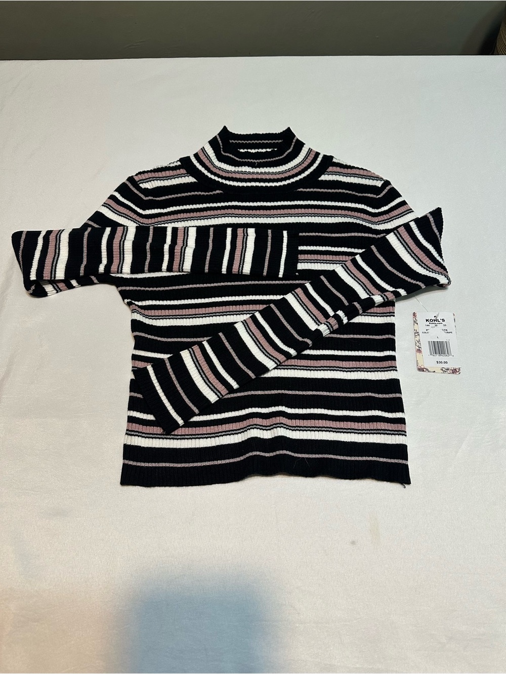 NWT Pink Republic Black, White & Pink Striped Turtleneck Sweater